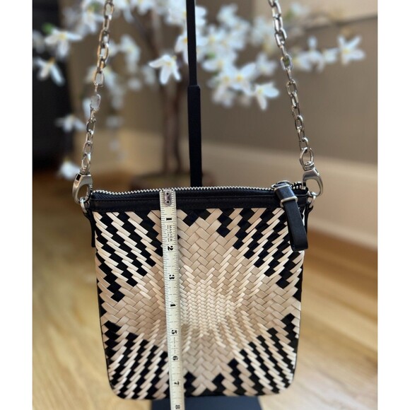 Cole Haan Leather Woven Small Bag with Geometric Design Chain Strap Crossbody - Picture 2 of 6